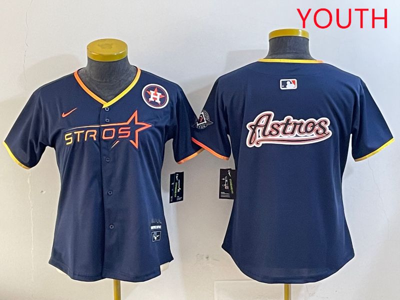 Youth Houston Astros Blank Drak Blue Three generations Joint Name 2025 Nike MLB Jersey style 19